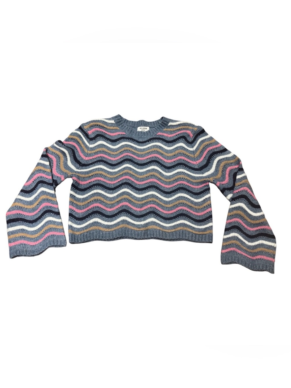 Love Knits NYC Multicolored Wavy Stripe Crewneck Cropped Sweater Size Small